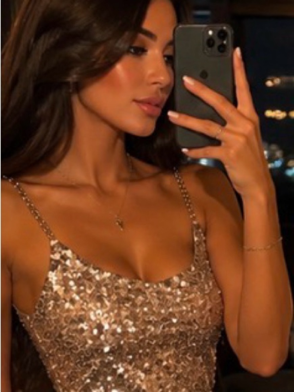 NWT Anna-Kaci Rose Gold Sequin Chain Strap Party Tank Top